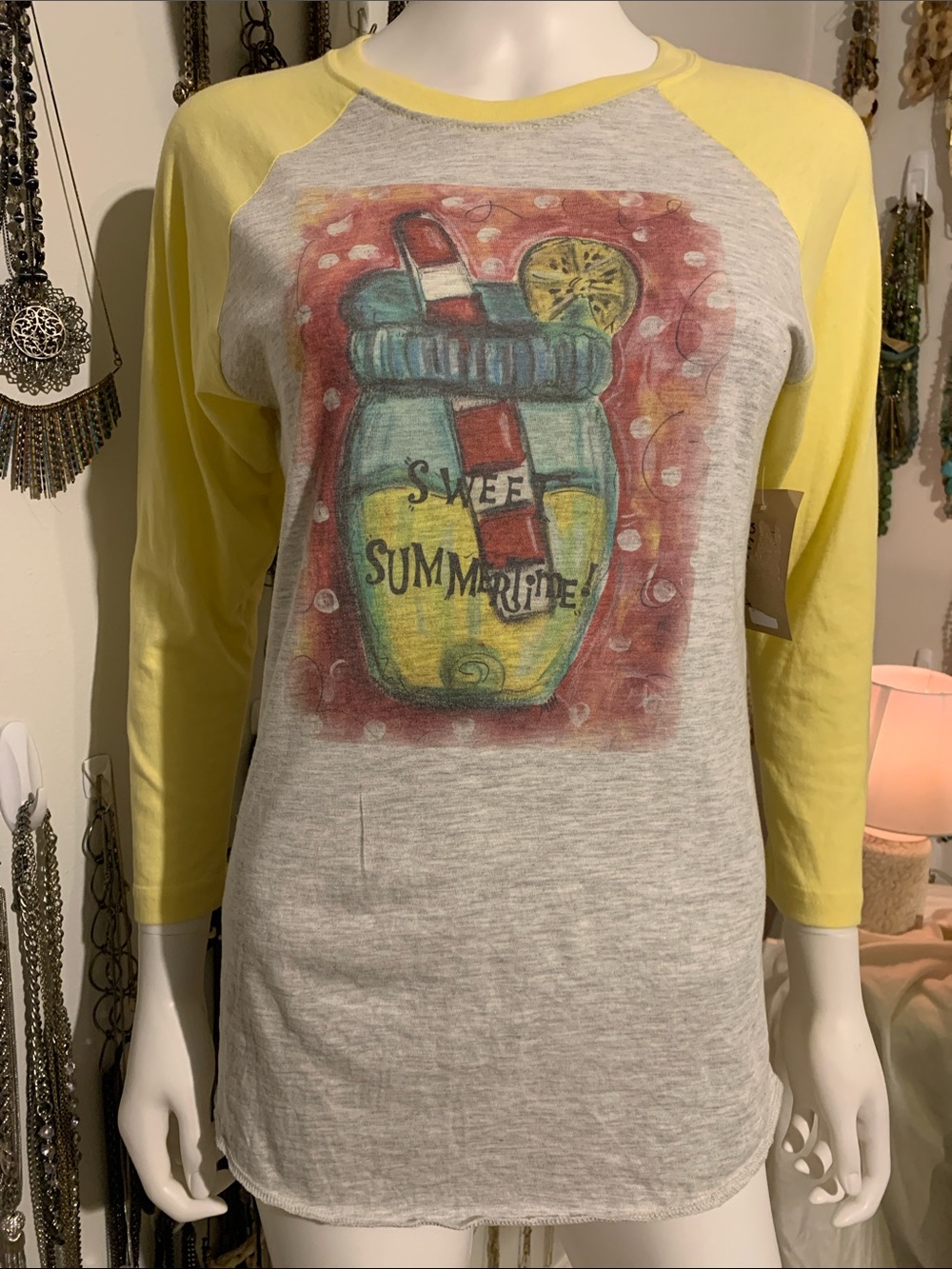 Luckybird Clothing Co Yellow Sleeve Graphic Raglan Tee - 'Sweet Summertime'